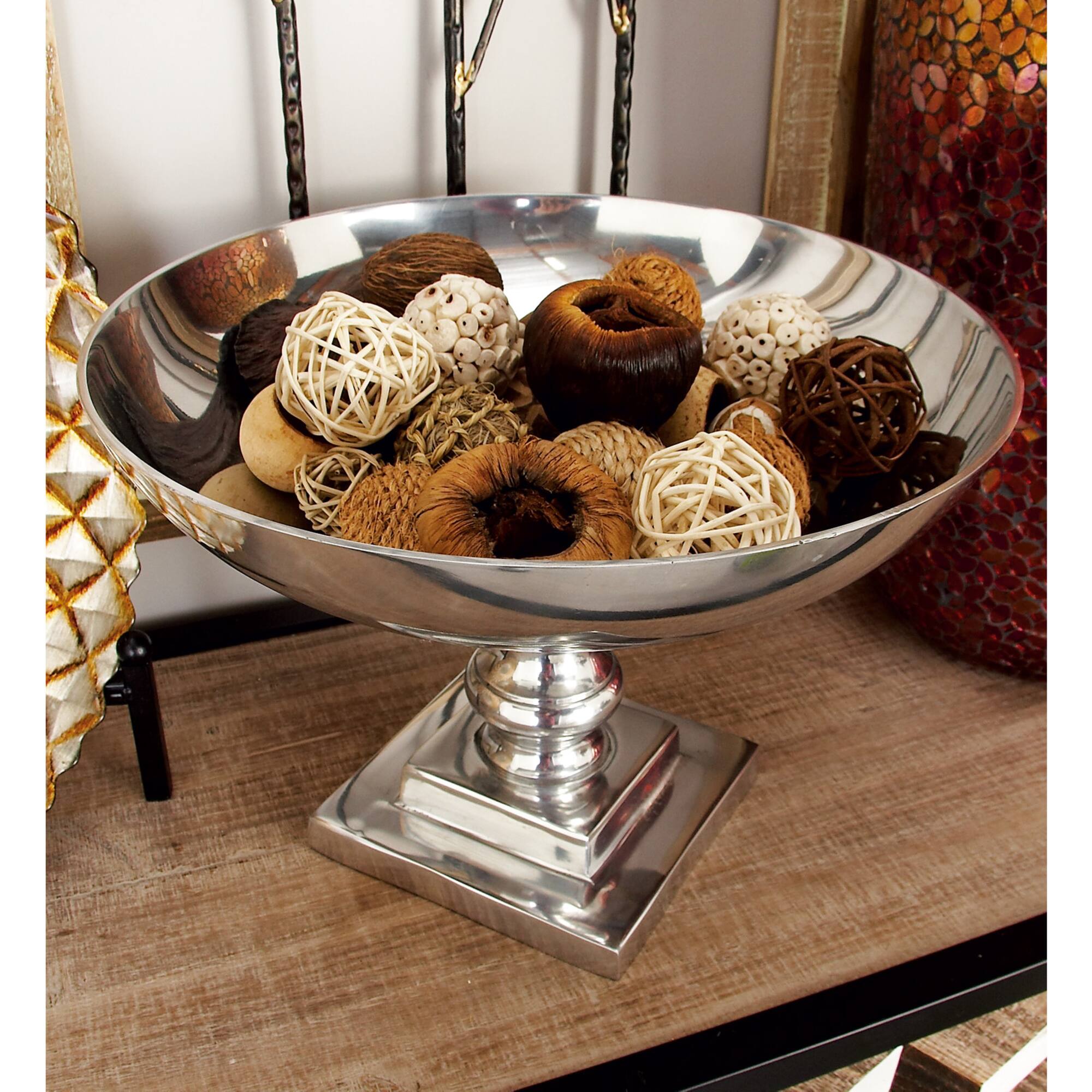 15" Silver Aluminum Traditional Decorative Bowl